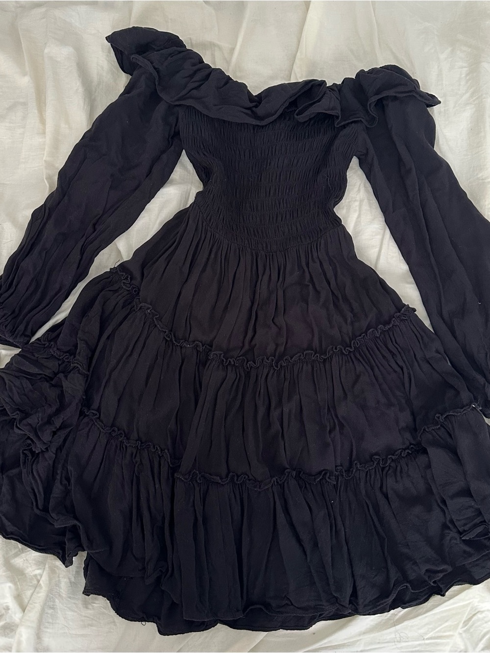 Forever 21 Black Ruffled Off-Shoulder Tiered Dress
